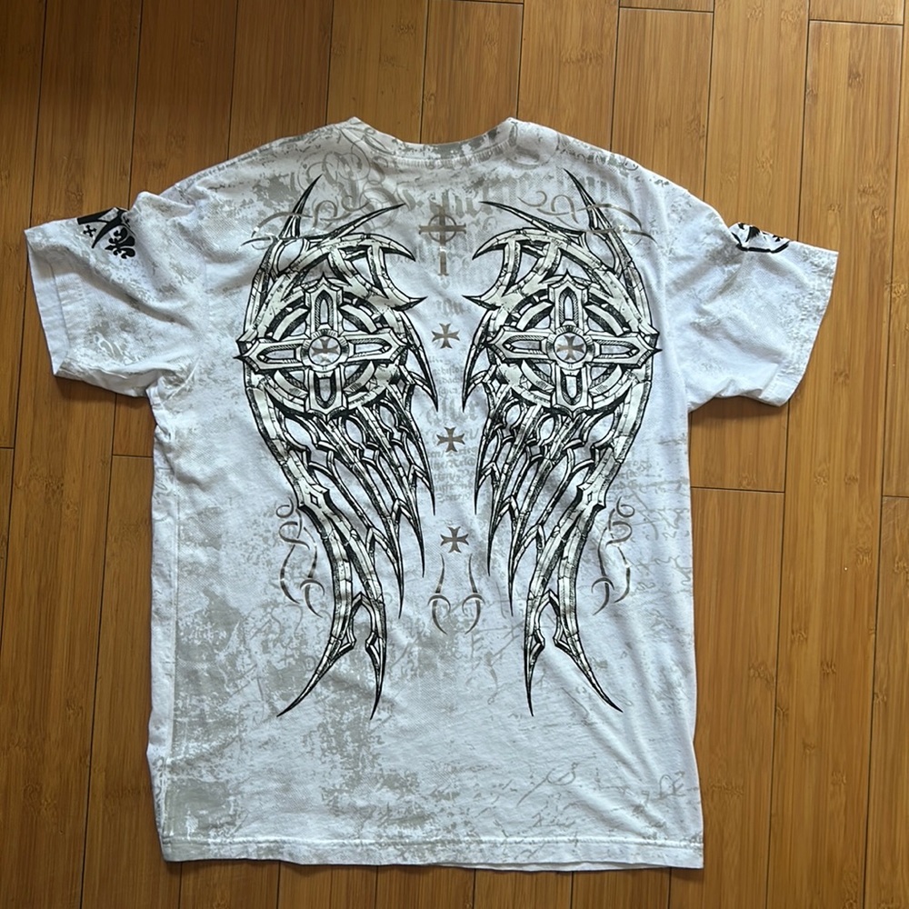 Affliction white wings and cross size L